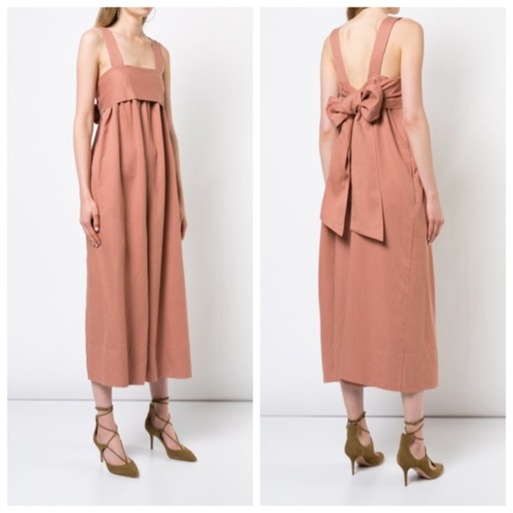 Ulla Johnson Iggy‎ Jumpsuit Women’s Size 0 Pink Bow Back Linen Blend Wide Leg